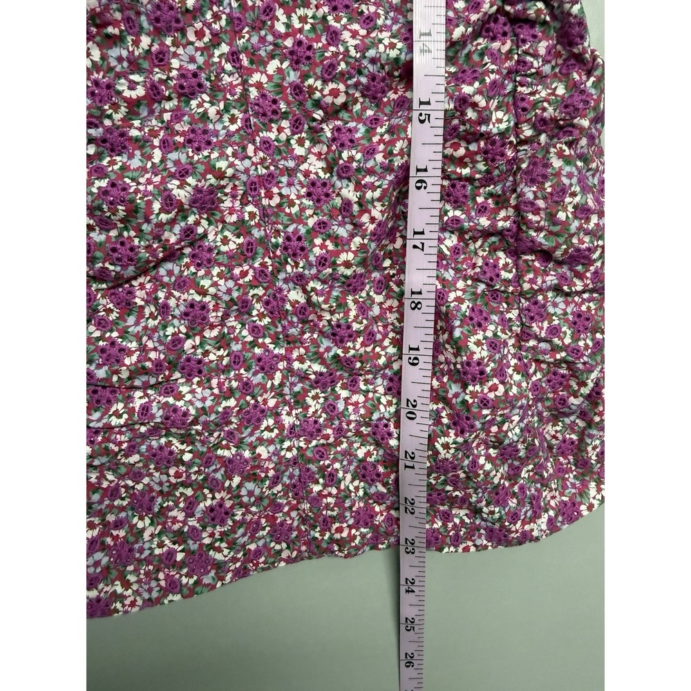 Maje Ryad Floral Puff Sleeve Ruched Mini Dress Fuchsia Pink Cotton Sz 38 US 6 - Picture 6 of 15